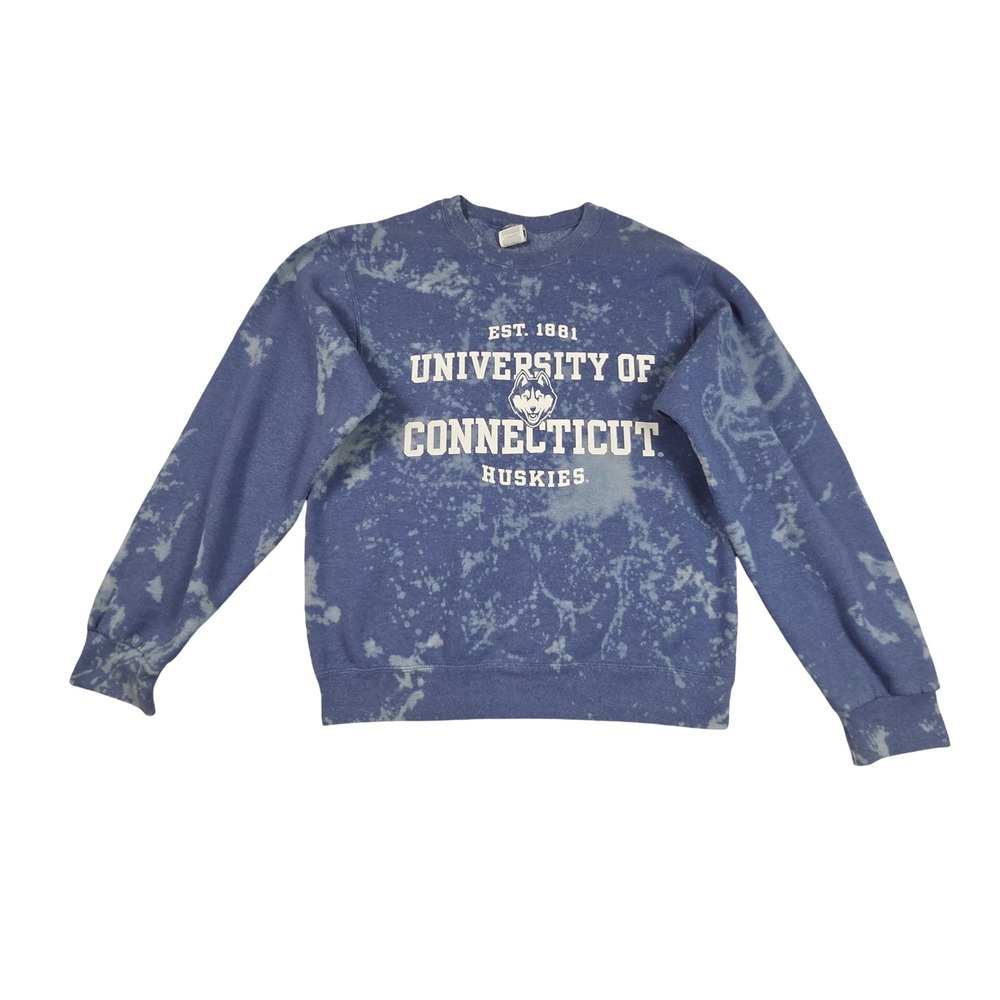 Vintage 90s Jerzees UConn Huskies Tie Dye Sweatshirt Blue Oversized Small